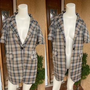 TOV Los Angeles Plaid Ruffled Sleeve Blazer (Size 42)